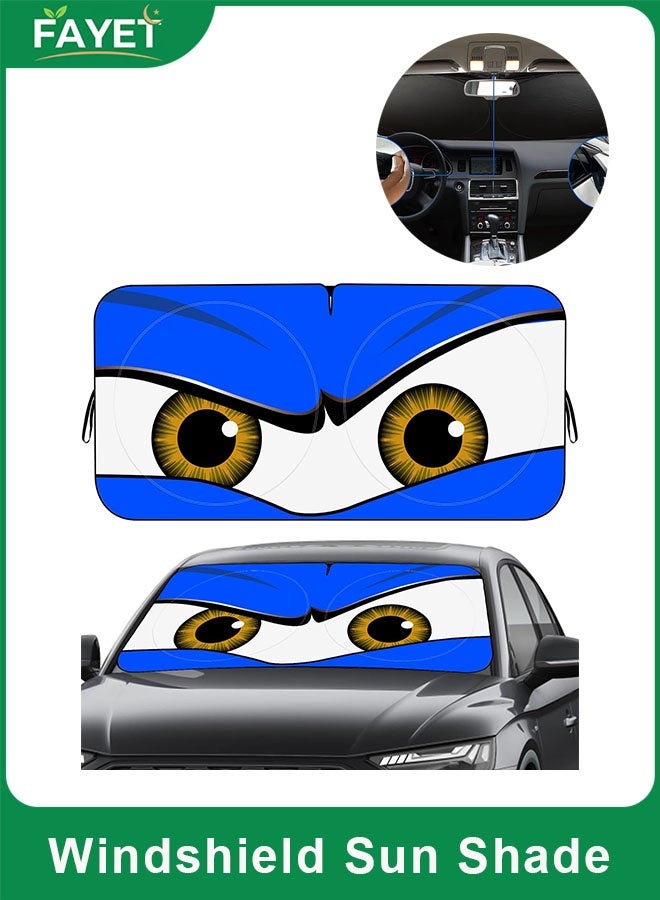 FAYET Funny Car Eyes Windshield Sun Shade – Foldable UV Protection Sun Visor, Heat Reflective Windshield Cover with Straps for Cars, SUVs & Trucks - Image 1